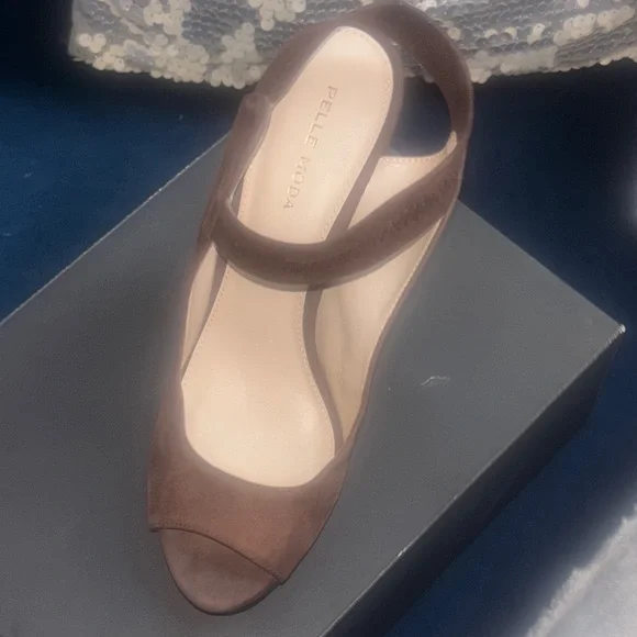 Pelle Moda Dark Brown Peep-Toe Heels - Picture 7 of 12